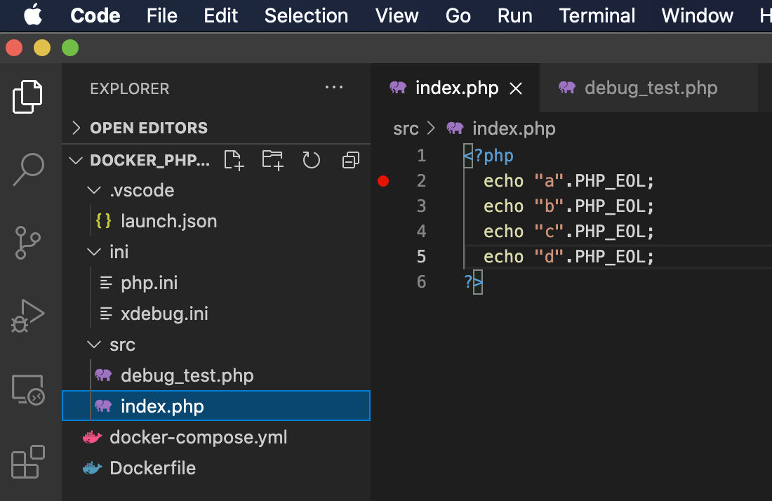 VsCode index.php breakpoint