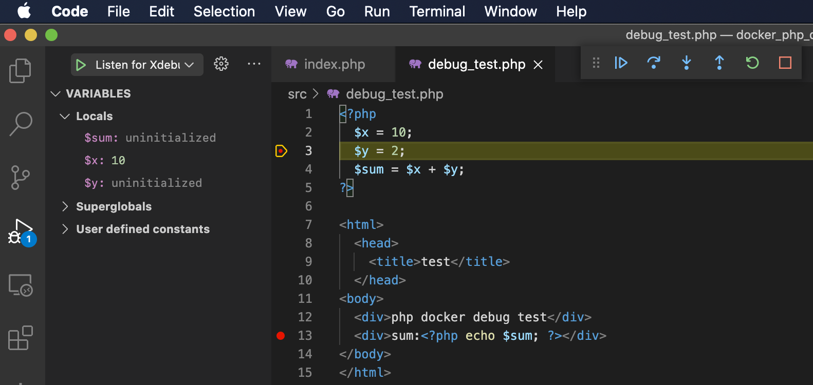 VsCode breakpoint step