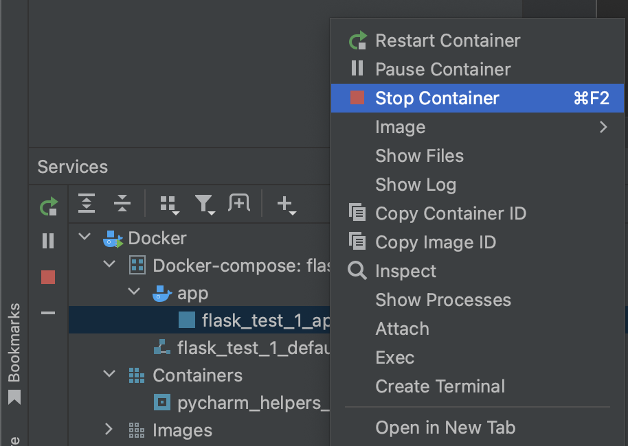 PyCharm Container stop