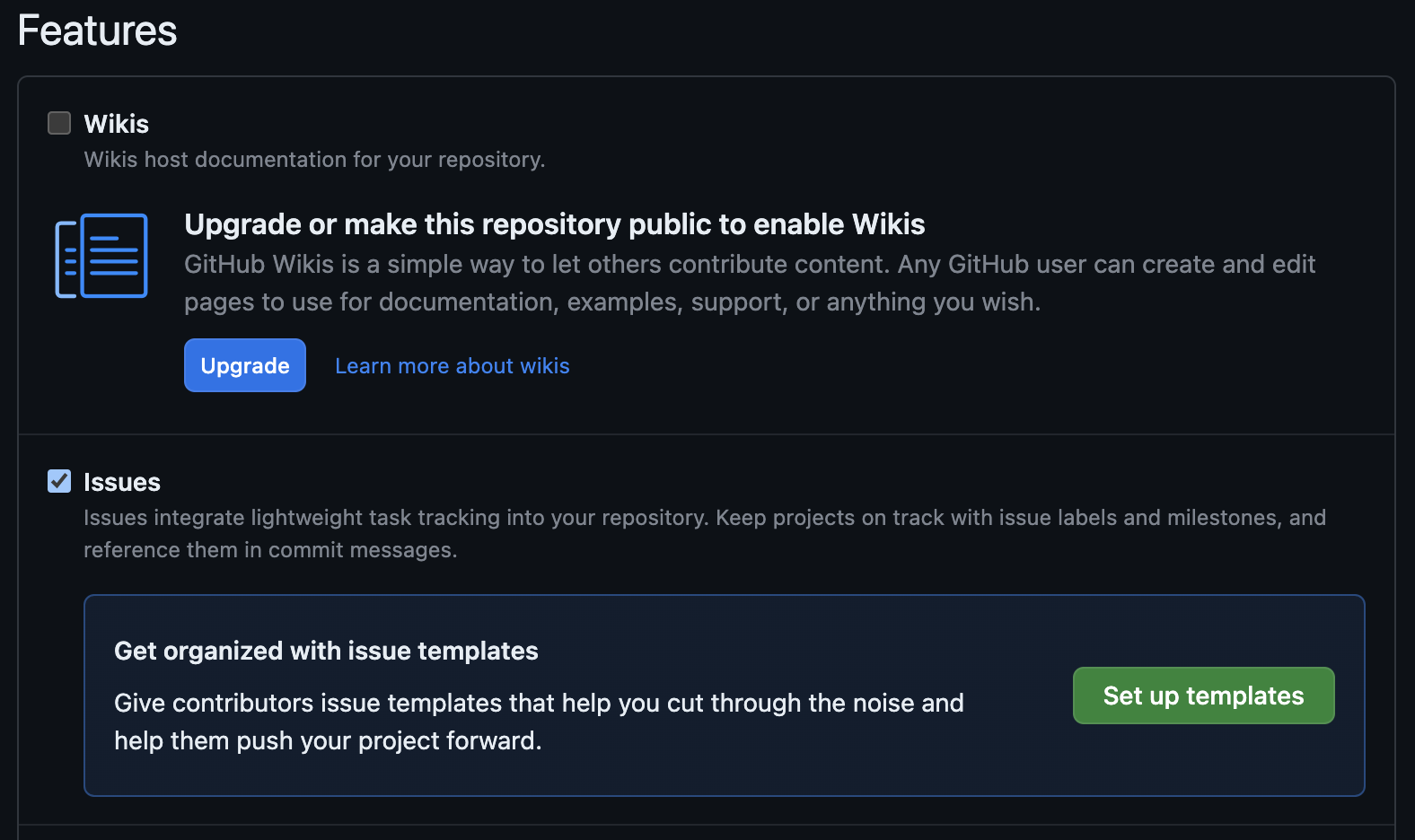 GitHub Issue template settings