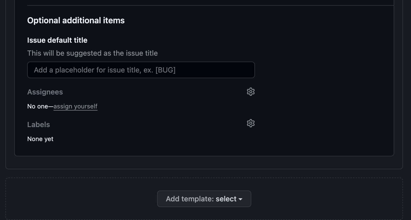 GitHub Issue custom template settings